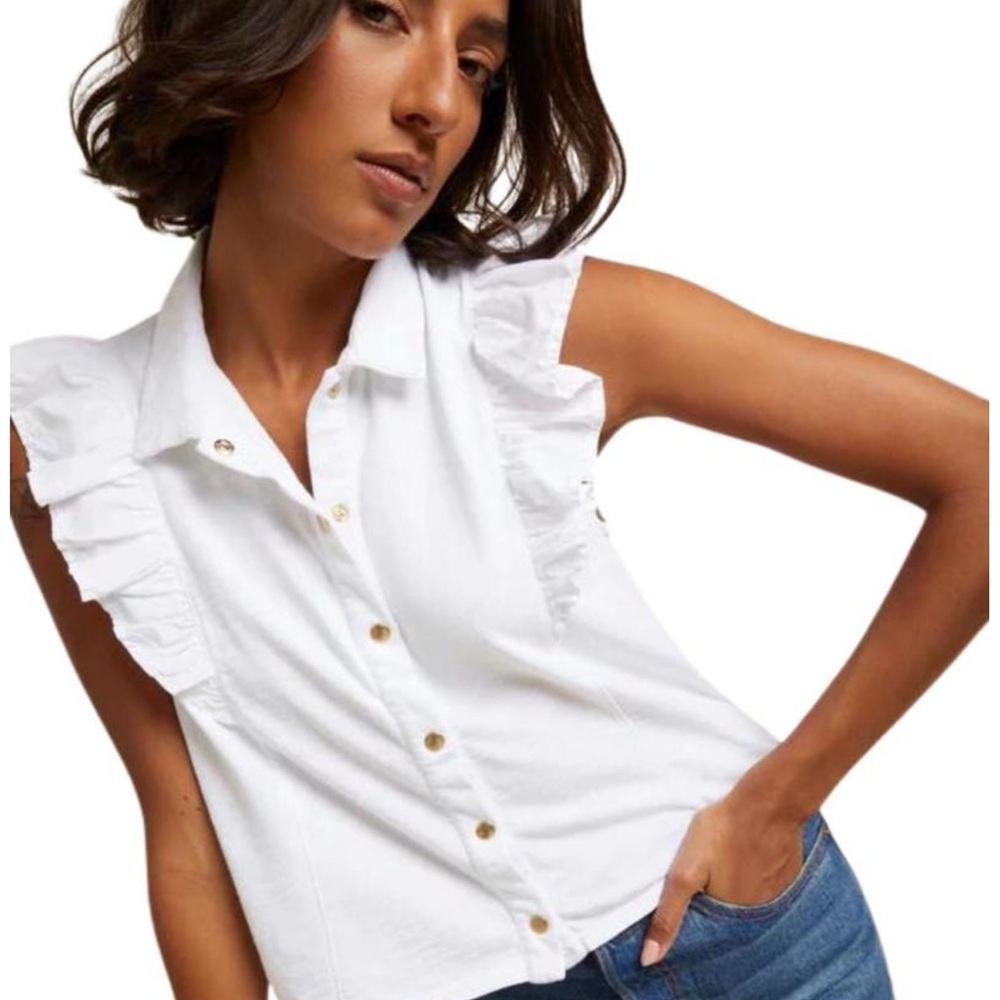 Nation LTD Archer White Ruffle Sleeveless Top